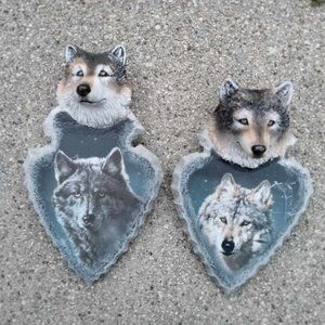 2 Bradford Exchange Wolfs “Mystic Watcher & Guardian” Mystic Spirit Wall Hanging